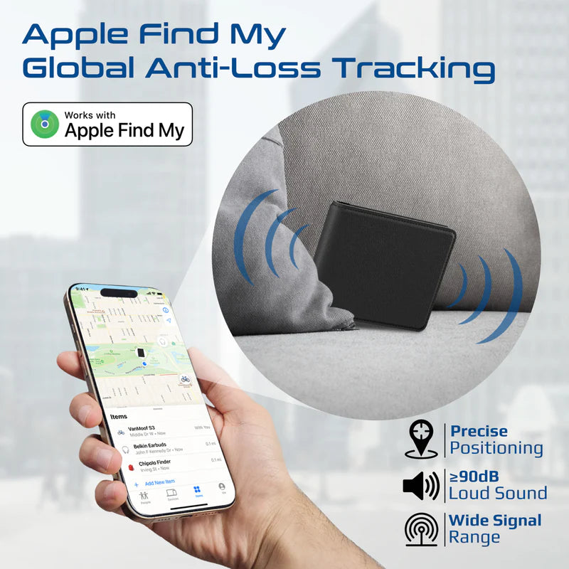 Promate ProWallet Anti-Loss Leather Wallet with Apple Find My, Wireless Charging, RFID Protection, Built-in Speaker, Bluetooth 5.2, Slim Design, SIM/MicroSD Slots, 6 Month Battery Life