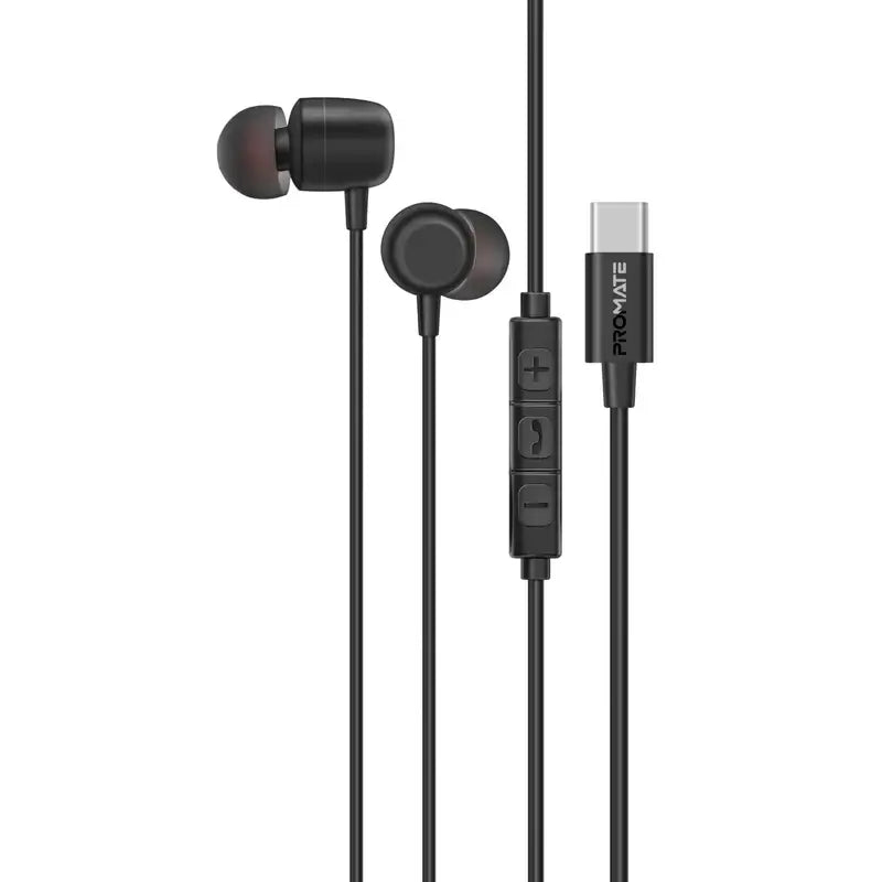 Silken-ENC Promate High-Fidelity USB-C Earphones with ENC Mic, Inline Controls, Durable Metal Housing for Crystal-Clear Calls, 1.2m TPE Cable and Universal Compatibility