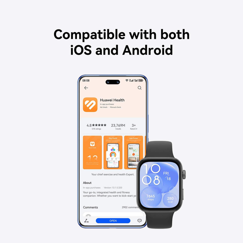 Huawei Watch FIT 3, 1.82" AMOLED Display, Ultra-Slim Design, All-Round Fitness Management, Comprehensive Health Management, Durable Battery Life, Compatible with iOS & Android