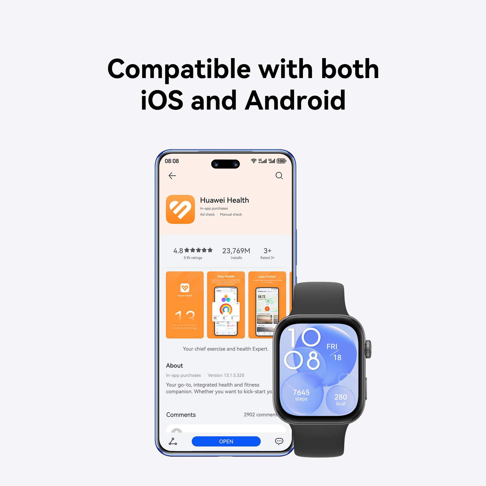 Huawei Watch FIT 3, 1.82" AMOLED Display, Ultra-Slim Design, All-Round Fitness Management, Comprehensive Health Management, Durable Battery Life, Compatible with iOS & Android