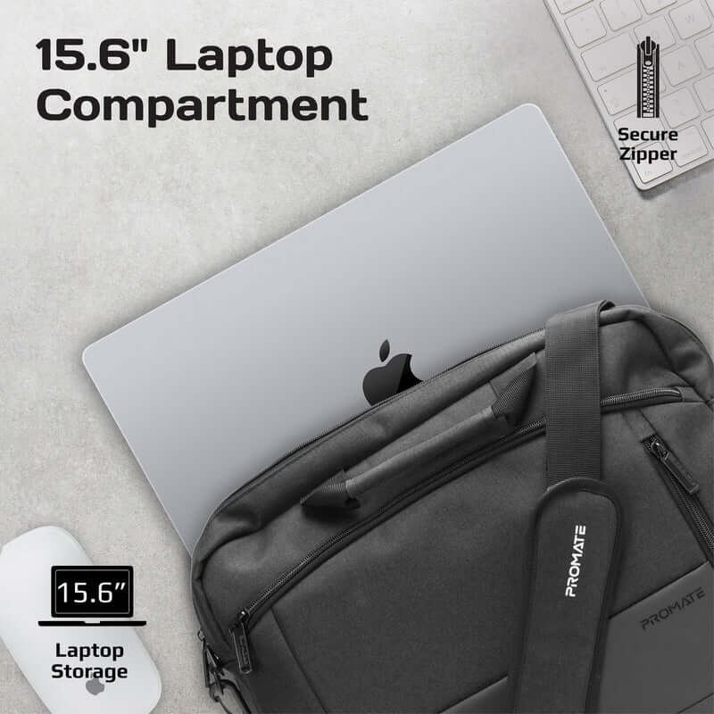 Satchel-MB Black Promate SleekComfort 15.6" Laptop Messenger Bag with Multiple Compartments