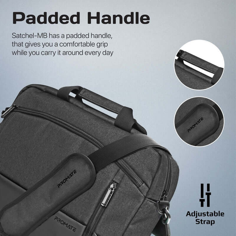 Satchel-MB Black Promate SleekComfort 15.6" Laptop Messenger Bag with Multiple Compartments