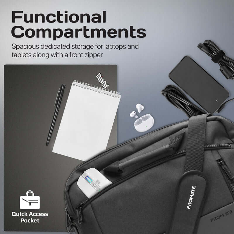 Satchel-MB Black Promate SleekComfort 15.6" Laptop Messenger Bag with Multiple Compartments