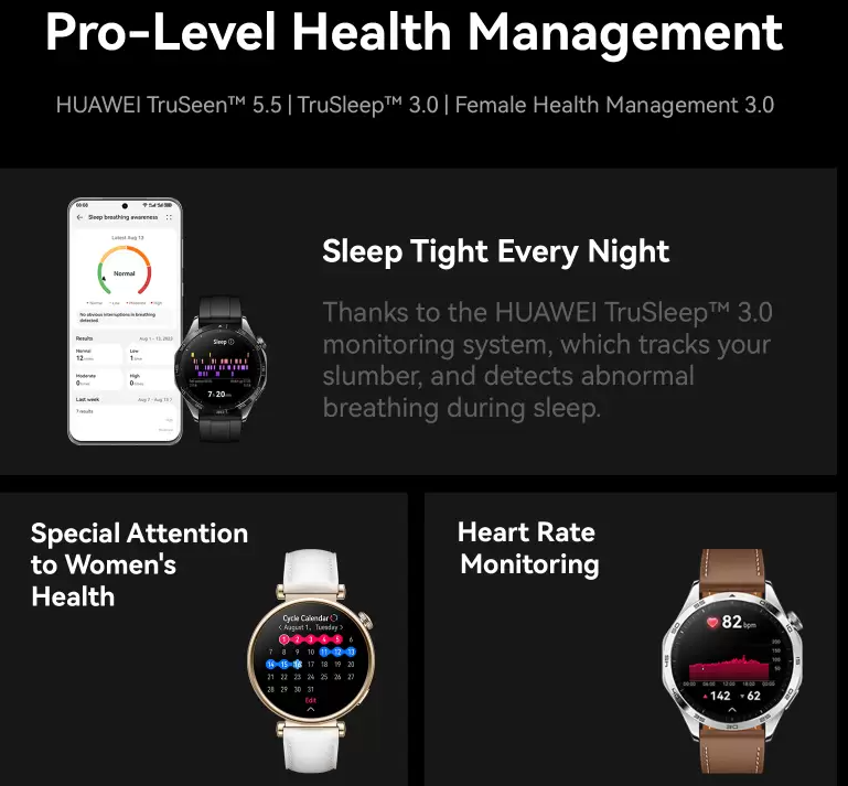 Huawei Watch GT4 46mm 14 Days Battery Life, TruSeen Tech for 24/7 Health Monitoring Smartwatch