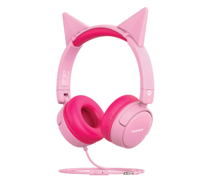 Jewel, Kids Headphones, HD Stereo On-Ear Wired Headset with Safe Volume Limited 85dB to 95dB, Detachable Cat Ears, AUX Share-Port, Foldable Headband and Built-In Mic