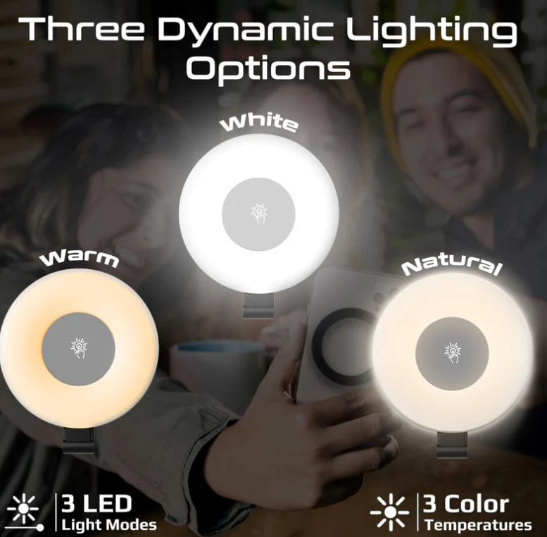 Maghalo, Portable LED Light, Adjustable Selfie Light with 300mAh Battery, MagSafe-Compatible Ring Design, 180-Degree Flip Function, Light Intensity Control and Three Lighting Modes,