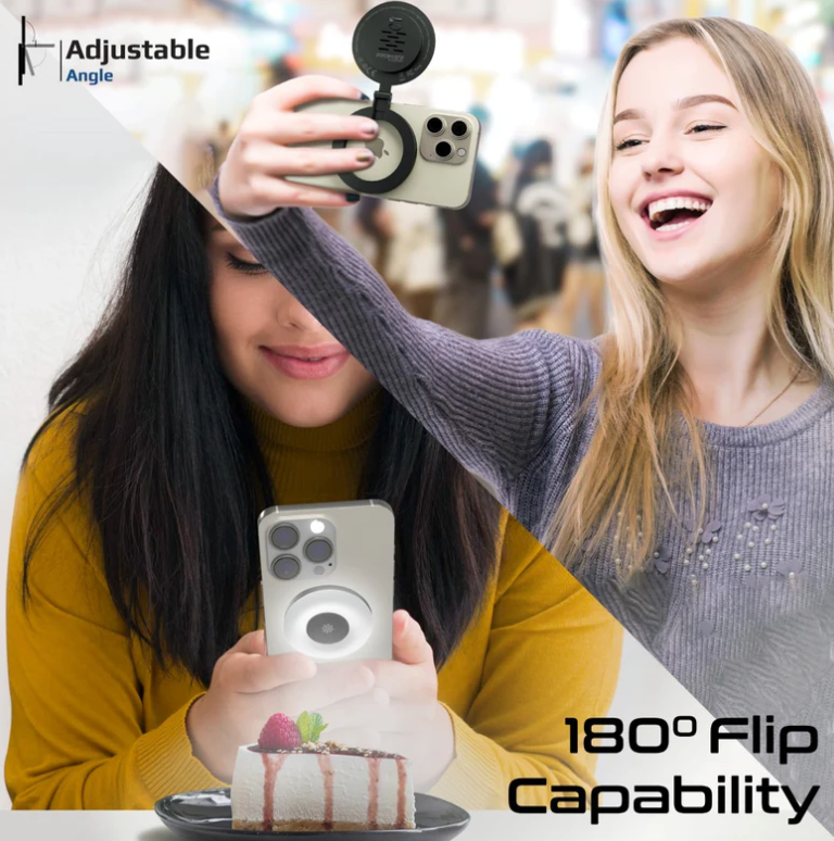 Maghalo, Portable LED Light, Adjustable Selfie Light with 300mAh Battery, MagSafe-Compatible Ring Design, 180-Degree Flip Function, Light Intensity Control and Three Lighting Modes,