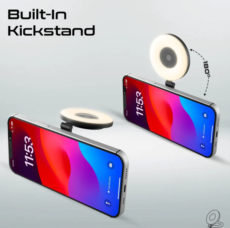 Maghalo, Portable LED Light, Adjustable Selfie Light with 300mAh Battery, MagSafe-Compatible Ring Design, 180-Degree Flip Function, Light Intensity Control and Three Lighting Modes,