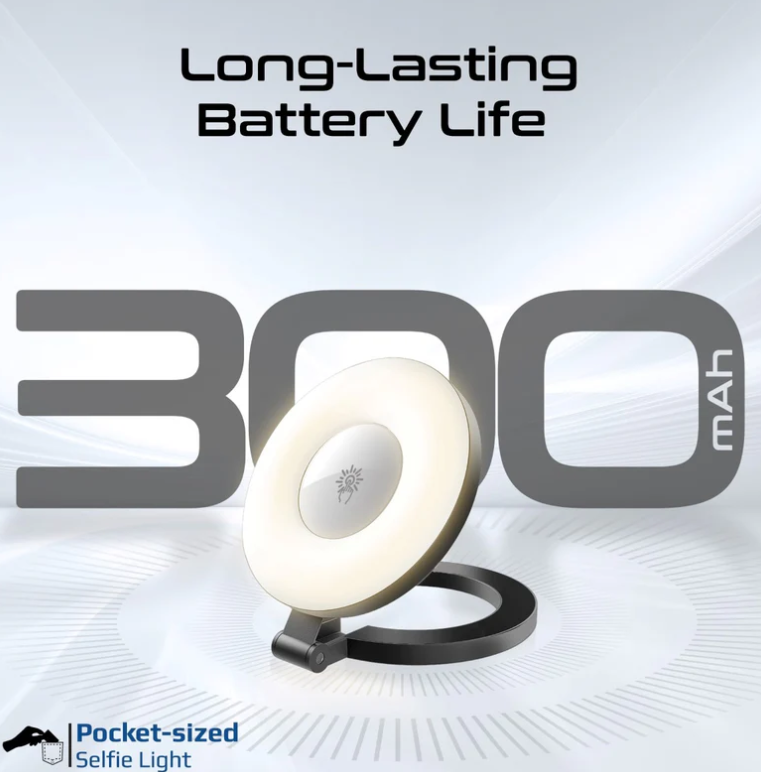 Maghalo, Portable LED Light, Adjustable Selfie Light with 300mAh Battery, MagSafe-Compatible Ring Design, 180-Degree Flip Function, Light Intensity Control and Three Lighting Modes,