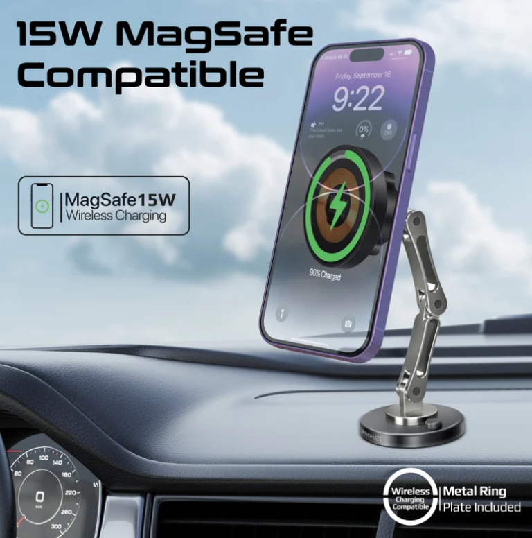 Magnus-Qi,  Magnetic Wireless Car Charger, Ultra-Fast MagSafe Charger with 15W Output, Triaxial Height Adjustment, 360 Degree Rotation and Cradleless Design for iPhone