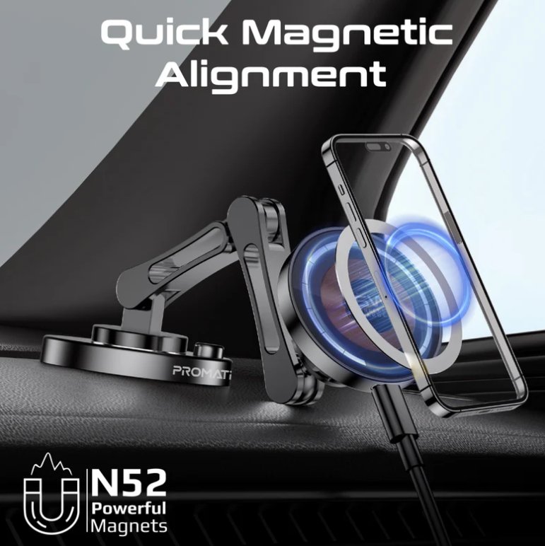 Magnus-Qi,  Magnetic Wireless Car Charger, Ultra-Fast MagSafe Charger with 15W Output, Triaxial Height Adjustment, 360 Degree Rotation and Cradleless Design for iPhone