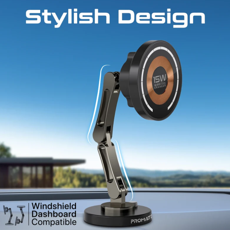 Magnus-Qi,  Magnetic Wireless Car Charger, Ultra-Fast MagSafe Charger with 15W Output, Triaxial Height Adjustment, 360 Degree Rotation and Cradleless Design for iPhone