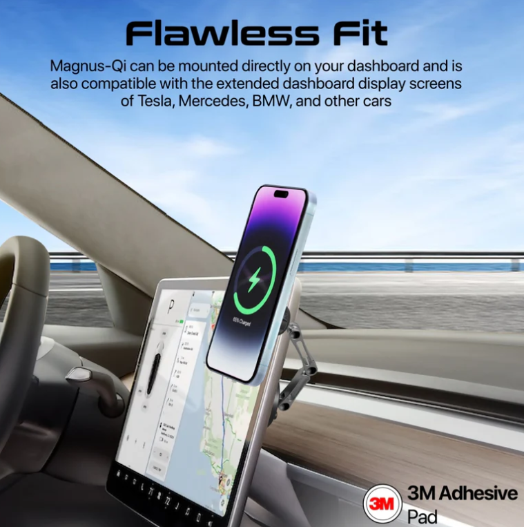 Magnus-Qi,  Magnetic Wireless Car Charger, Ultra-Fast MagSafe Charger with 15W Output, Triaxial Height Adjustment, 360 Degree Rotation and Cradleless Design for iPhone
