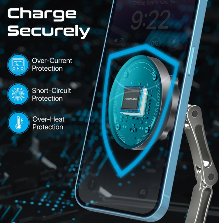 Magnus-Qi,  Magnetic Wireless Car Charger, Ultra-Fast MagSafe Charger with 15W Output, Triaxial Height Adjustment, 360 Degree Rotation and Cradleless Design for iPhone
