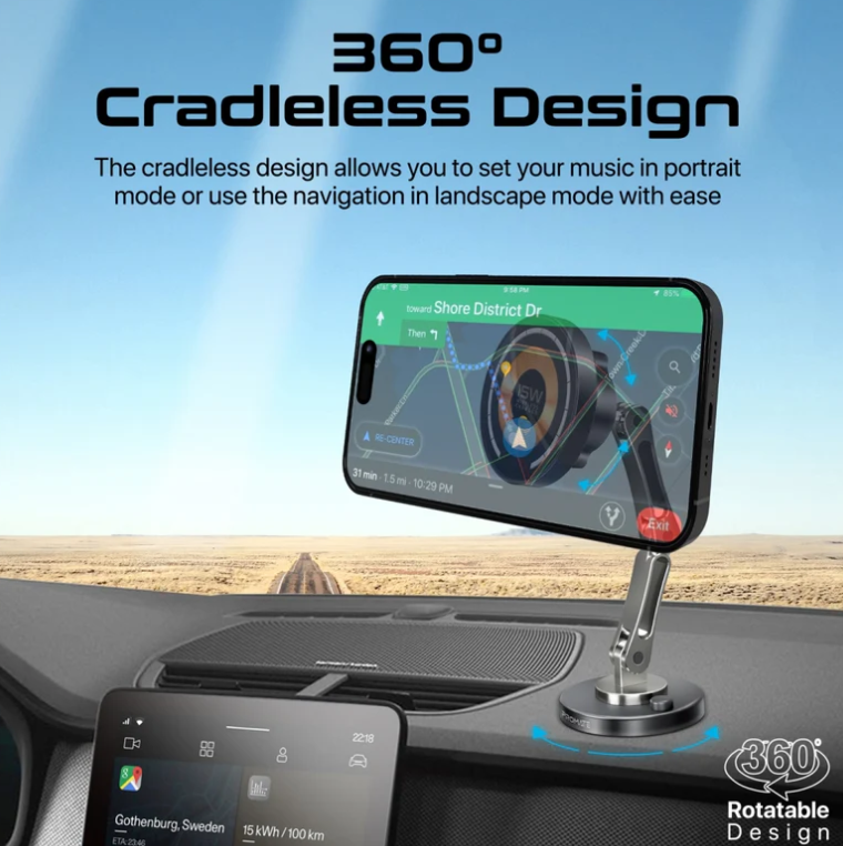 Magnus-Qi,  Magnetic Wireless Car Charger, Ultra-Fast MagSafe Charger with 15W Output, Triaxial Height Adjustment, 360 Degree Rotation and Cradleless Design for iPhone