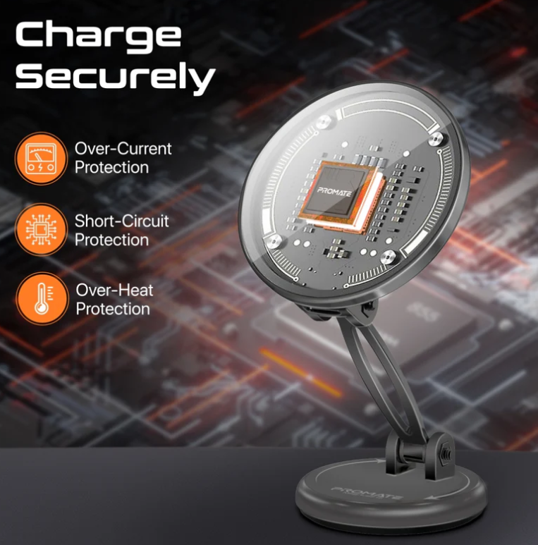 Magnus2 - QI, Magnetic Wireless Car Charger, Ultra-Fast MagSafe Transparent Charger with 15W Output, Height Adjustment, 360 Degree Rotation, and Cradleless Design for iPhone