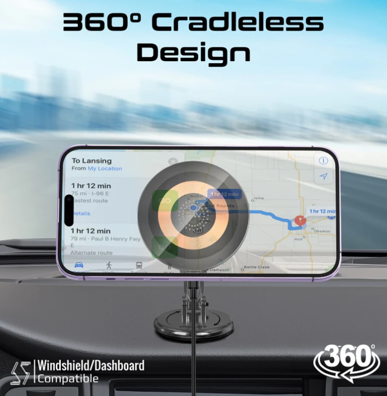 Magnus2 - QI, Magnetic Wireless Car Charger, Ultra-Fast MagSafe Transparent Charger with 15W Output, Height Adjustment, 360 Degree Rotation, and Cradleless Design for iPhone