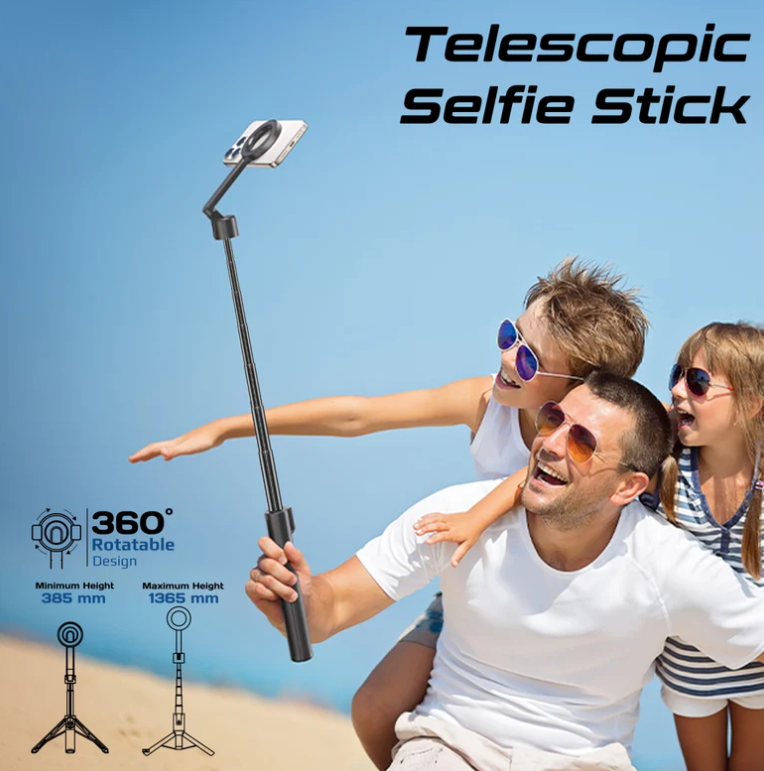 Magstick-Pro,  MagSafe Selfie Stick Stand, Extendable Bluetooth with Integrated Tripod Stand, Built-in Bluetooth Remote Controller and 10m Operating Range for Pictures, Videos, Smartphones