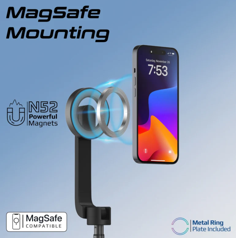 Magstick-Pro,  MagSafe Selfie Stick Stand, Extendable Bluetooth with Integrated Tripod Stand, Built-in Bluetooth Remote Controller and 10m Operating Range for Pictures, Videos, Smartphones