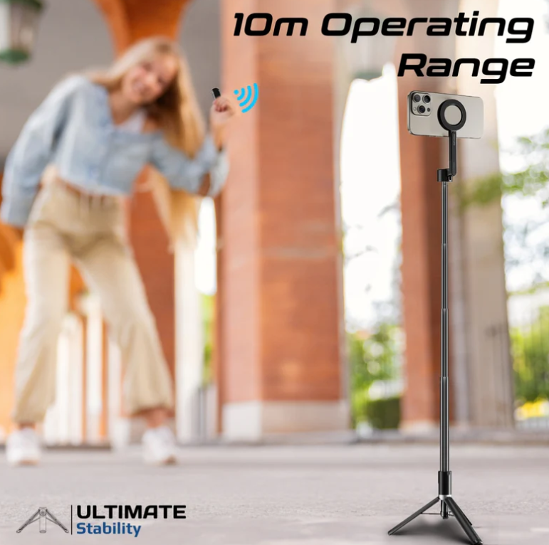 Magstick-Pro,  MagSafe Selfie Stick Stand, Extendable Bluetooth with Integrated Tripod Stand, Built-in Bluetooth Remote Controller and 10m Operating Range for Pictures, Videos, Smartphones