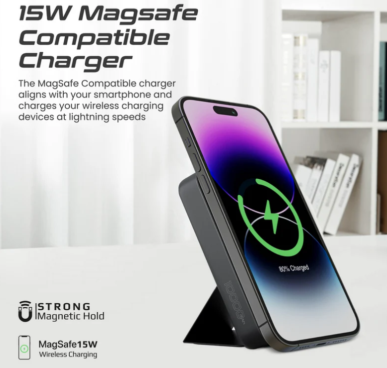 PowerMag-Trio 3 in 1 Magsafe Power Bank, 10000mah 15W Foldable Wireless Powerbank - iPhone 15/15+/15 Pro/15 Pro Max, 14/14+/14 Pro/Max, 2.5W Apple Watch, 20W USB-C, Apple Magsafe Charger