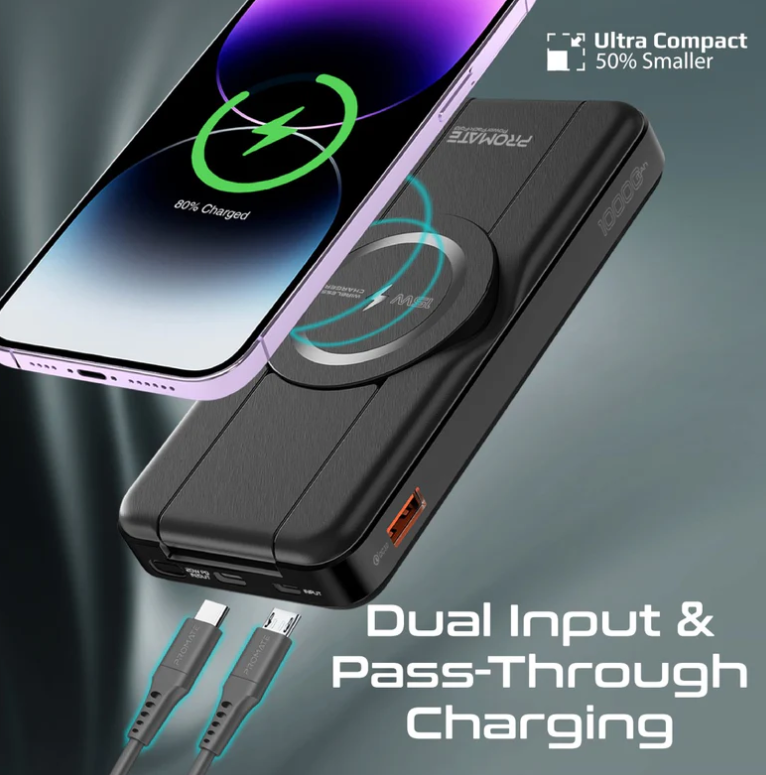 Powerpack-Fold 5 in 1 Magsafe Power Bank, 10000mah 15W Foldable Wireless Powerbank - iPhone 15/15+/15 Pro/15 Pro Max, 14/14+/14 Pro/Max, Apple Watch, Air Pods, 18W USB QC 3.0 Port, 20W USB-C