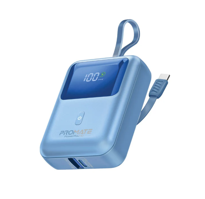 Powerpod-10 Power Bank 10000mAh, Ultra-Compact Portable Charger with Built-in 35W USB-C™ Cable, 35W PD Type-C Port and 18W USB-A QC 3.0 Port Power Bank for iPhone and Android
