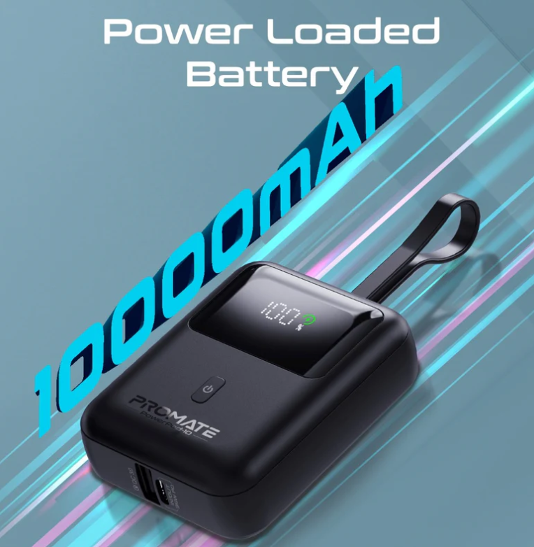 Powerpod-10 Power Bank 10000mAh, Ultra-Compact Portable Charger with Built-in 35W USB-C™ Cable, 35W PD Type-C Port and 18W USB-A QC 3.0 Port Power Bank for iPhone and Android