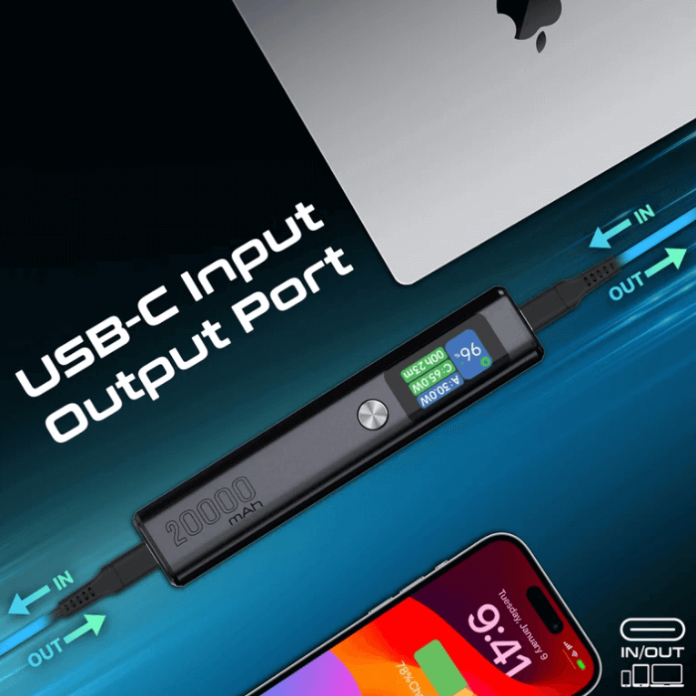 Titan 130 130W Laptop & Mobile Power Bank (20000mAh) | Smart TFT LCD Screen, USB-A QC 3.0, Dual Type-C Input/Output Ports, Over-Heating Protection | Power Bank for Laptop, iPhone and Android