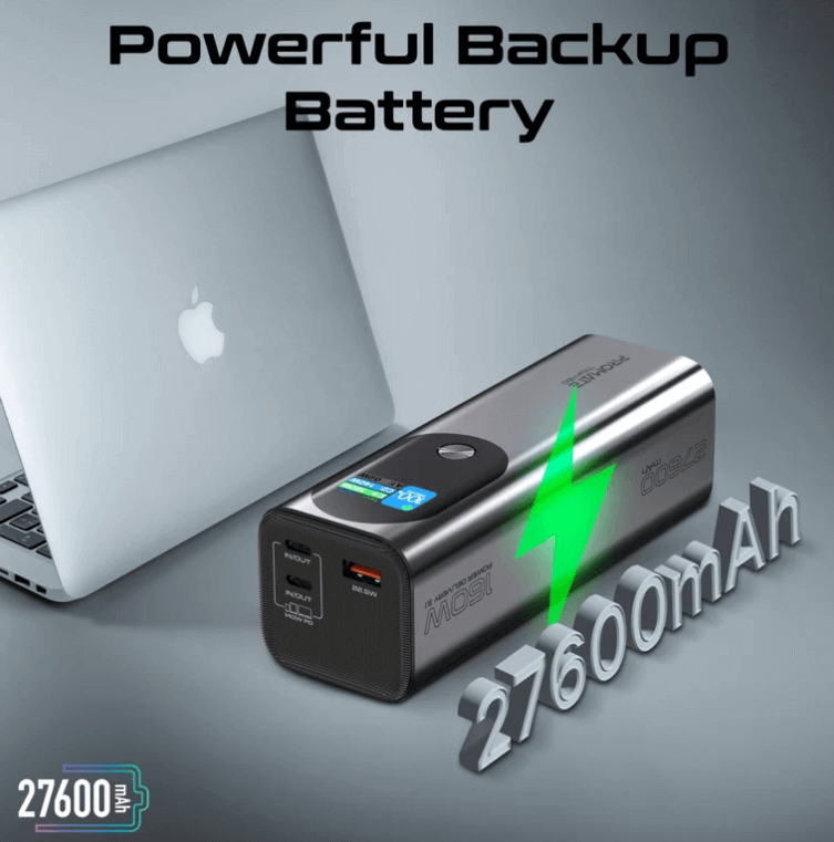Titan 160, 160W Laptop & Mobile Power Bank (27600mAh) | Smart TFT LCD Screen, USB-A QC 3.0, Dual Type-C Input/Output Ports, Over-Heating Protection | Power Bank for Laptop, iPhone and Android, Titan-160