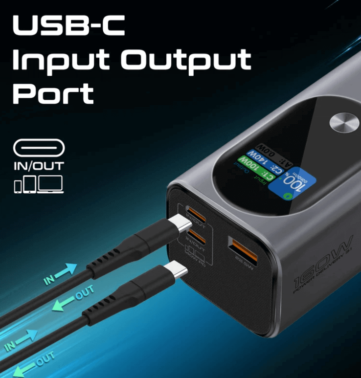 Titan 160, 160W Laptop & Mobile Power Bank (27600mAh) | Smart TFT LCD Screen, USB-A QC 3.0, Dual Type-C Input/Output Ports, Over-Heating Protection | Power Bank for Laptop, iPhone and Android, Titan-160
