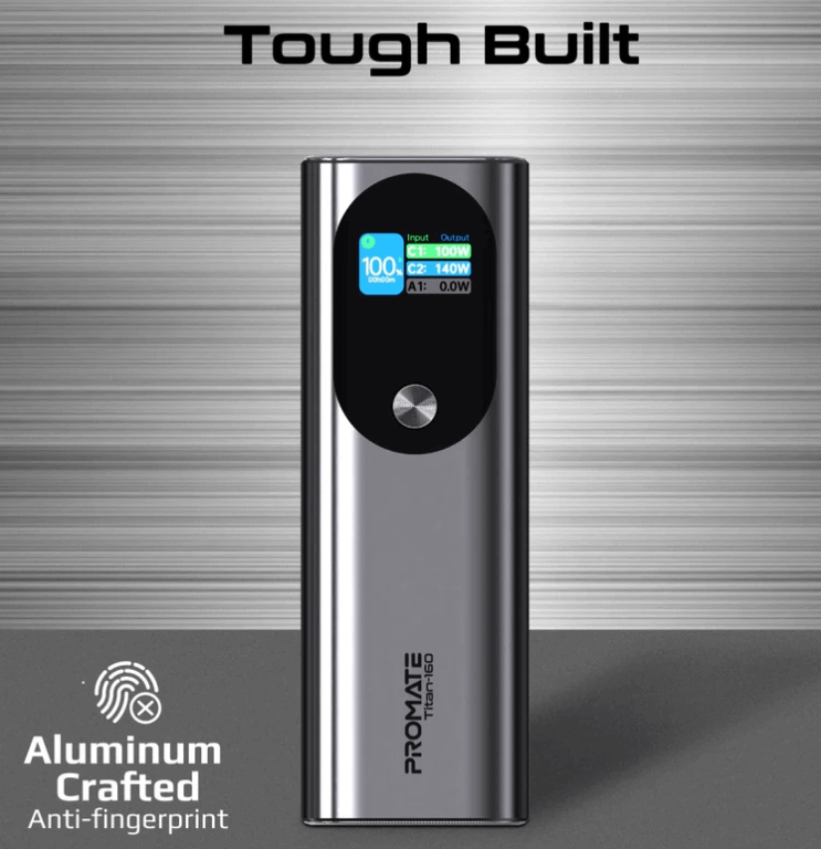 Titan 160, 160W Laptop & Mobile Power Bank (27600mAh) | Smart TFT LCD Screen, USB-A QC 3.0, Dual Type-C Input/Output Ports, Over-Heating Protection | Power Bank for Laptop, iPhone and Android, Titan-160