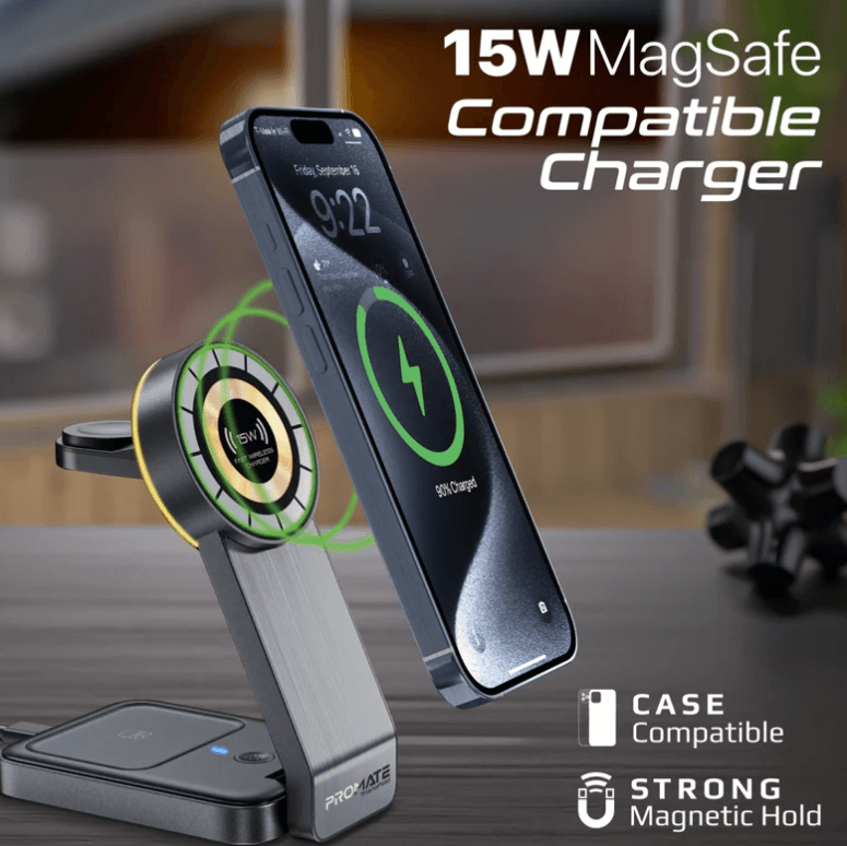 Transfold, 3 in 1 Wireless Charger, 23 W Foldable Magnetic Mag Safe Charger for iPhone 15/15 Plus/15 Pro/15 Pro Max, iPhone 14/14 Plus/14 Pro/Max, 13/12/11, Apple Watch, Air Pods, Black