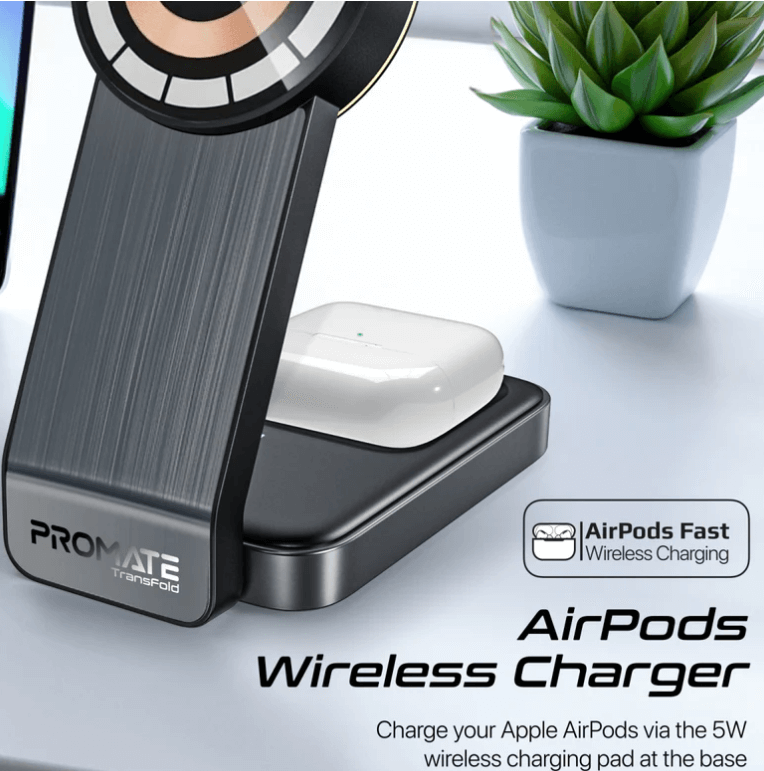 Transfold, 3 in 1 Wireless Charger, 23 W Foldable Magnetic Mag Safe Charger for iPhone 15/15 Plus/15 Pro/15 Pro Max, iPhone 14/14 Plus/14 Pro/Max, 13/12/11, Apple Watch, Air Pods, Black