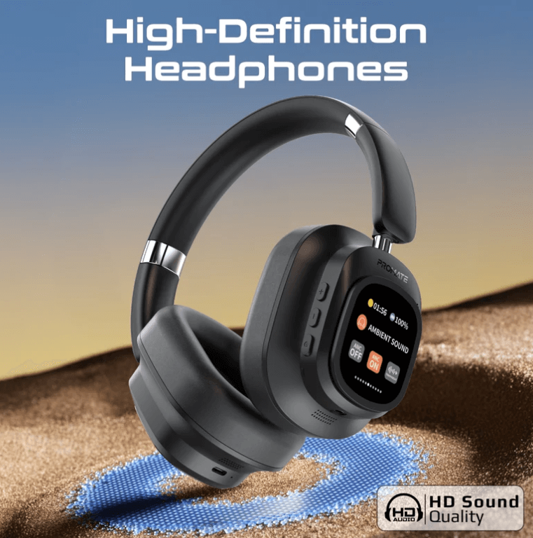 Vutune,  Headphones with,Hybrid Active Noise Cancellation, Detachable Magnetic LCD Touch Screen Controller, 50-Hour Playtime, Dual-Mode Connectivity, and Foldable Headband