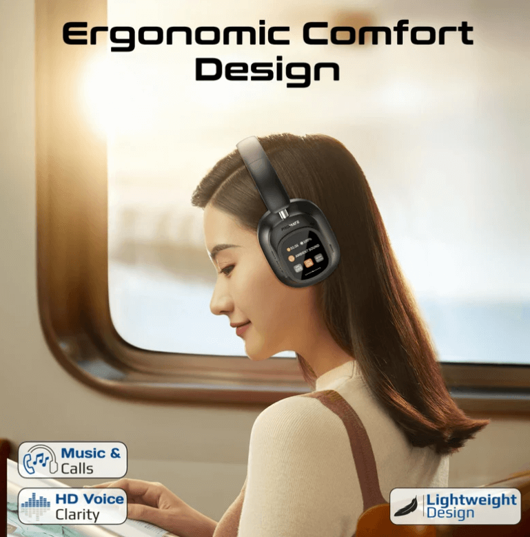 Vutune,  Headphones with,Hybrid Active Noise Cancellation, Detachable Magnetic LCD Touch Screen Controller, 50-Hour Playtime, Dual-Mode Connectivity, and Foldable Headband