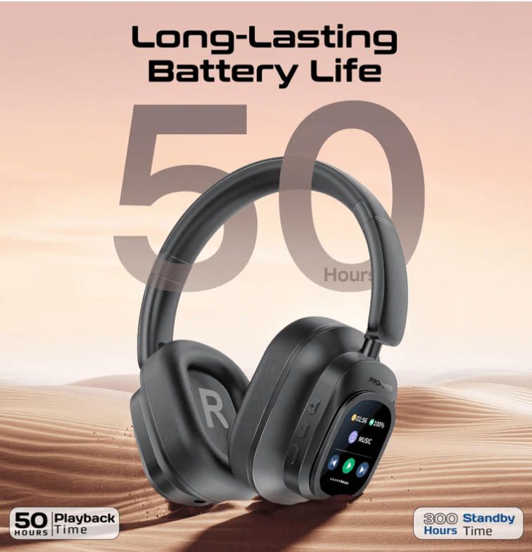 Vutune,  Headphones with,Hybrid Active Noise Cancellation, Detachable Magnetic LCD Touch Screen Controller, 50-Hour Playtime, Dual-Mode Connectivity, and Foldable Headband