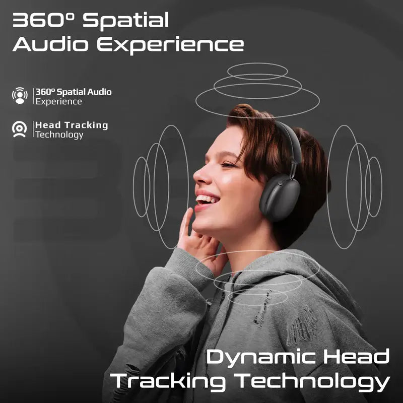 Serene Promate High-Fidelity Over-Ear Wireless Headphones with Dynamic Head Tracking, Advanced Hybrid Active Noise Cancellation, Immersive 360° Spatial Audio, 40-Hour Battery Life