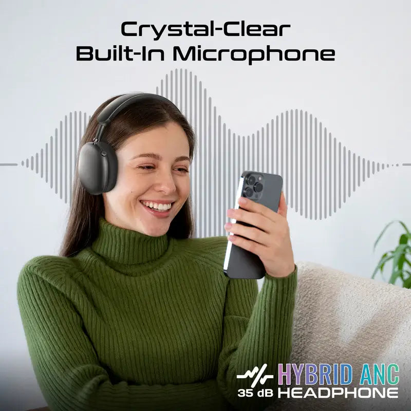 Serene Promate High-Fidelity Over-Ear Wireless Headphones with Dynamic Head Tracking, Advanced Hybrid Active Noise Cancellation, Immersive 360° Spatial Audio, 40-Hour Battery Life