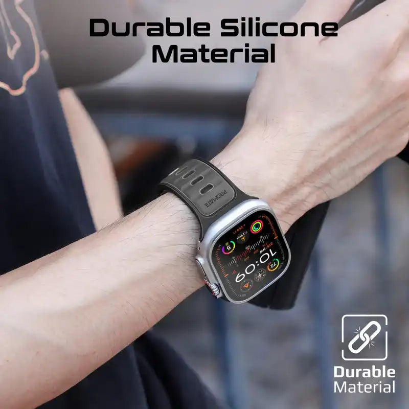 SiliBand-DC Promate Dual-Colour Apple Watch Band with Dust-Proof UV Treated Surface, Rust-Resistant Stainless-Steel Buckle, Durable Silicone Construction