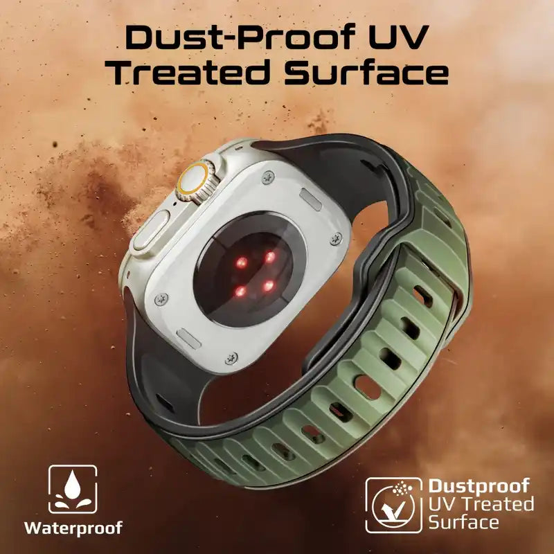 SiliBand-DC Promate Dual-Colour Apple Watch Band with Dust-Proof UV Treated Surface, Rust-Resistant Stainless-Steel Buckle, Durable Silicone Construction