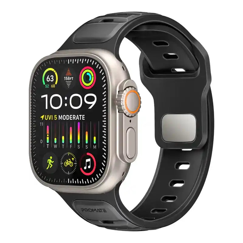 SiliBand-DC Promate Dual-Colour Apple Watch Band with Dust-Proof UV Treated Surface, Rust-Resistant Stainless-Steel Buckle, Durable Silicone Construction