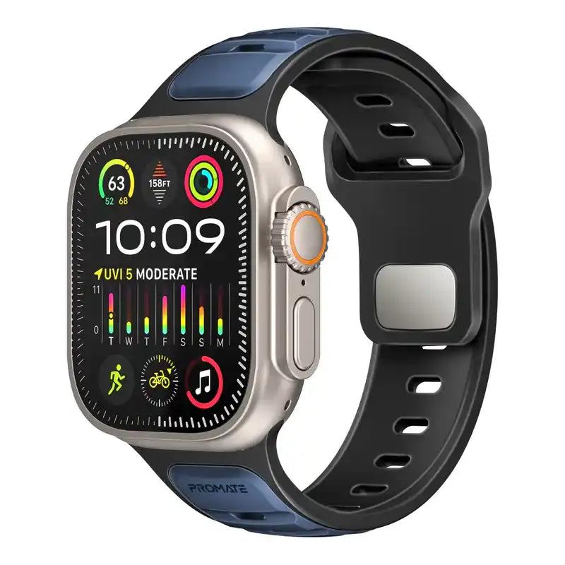 SiliBand-DC Promate Dual-Colour Apple Watch Band with Dust-Proof UV Treated Surface, Rust-Resistant Stainless-Steel Buckle, Durable Silicone Construction