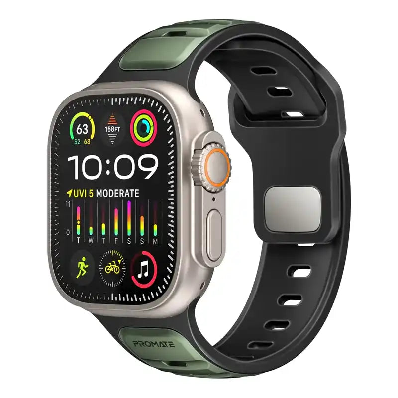 SiliBand-DC Promate Dual-Colour Apple Watch Band with Dust-Proof UV Treated Surface, Rust-Resistant Stainless-Steel Buckle, Durable Silicone Construction
