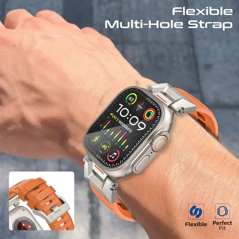SilicaBand-Pro Promate Adjustable Apple Watch Band with High-Grade SUS 304 Stainless-Steel Connectors and Buckle, Scratch-Resistant Rubber Strap, Universal Compatibility, Strap and Corrosion