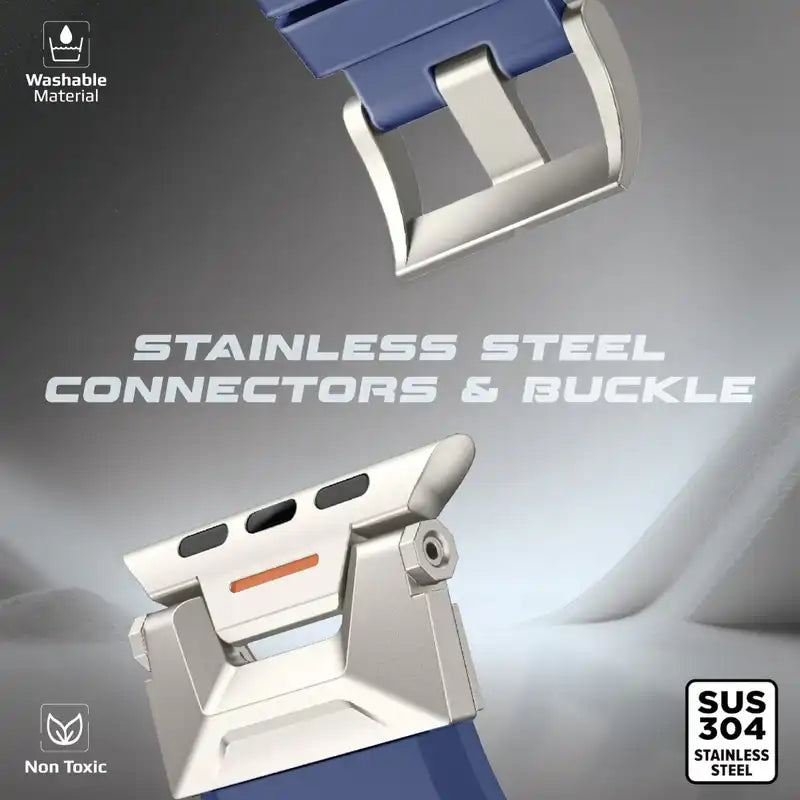 SilicaBand-Pro Promate Adjustable Apple Watch Band with High-Grade SUS 304 Stainless-Steel Connectors and Buckle, Scratch-Resistant Rubber Strap, Universal Compatibility, Strap and Corrosion