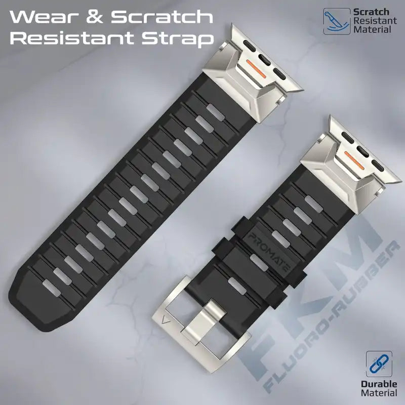 SilicaBand-Pro Promate Adjustable Apple Watch Band with High-Grade SUS 304 Stainless-Steel Connectors and Buckle, Scratch-Resistant Rubber Strap, Universal Compatibility, Strap and Corrosion