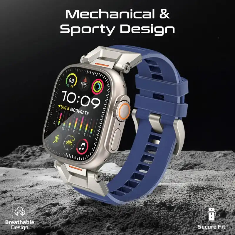SilicaBand-Pro Promate Adjustable Apple Watch Band with High-Grade SUS 304 Stainless-Steel Connectors and Buckle, Scratch-Resistant Rubber Strap, Universal Compatibility, Strap and Corrosion