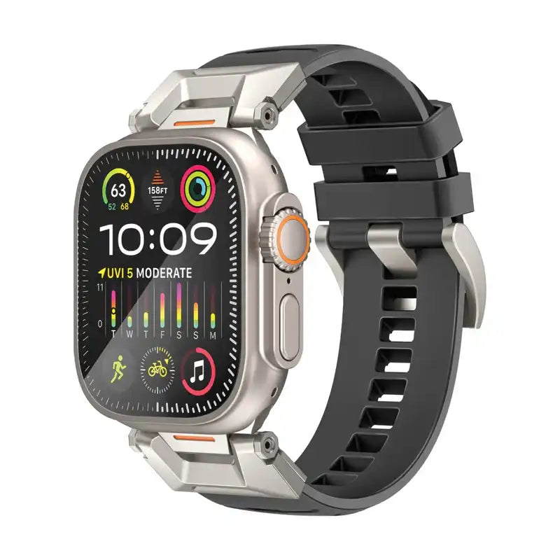 SilicaBand-Pro Promate Adjustable Apple Watch Band with High-Grade SUS 304 Stainless-Steel Connectors and Buckle, Scratch-Resistant Rubber Strap, Universal Compatibility, Strap and Corrosion