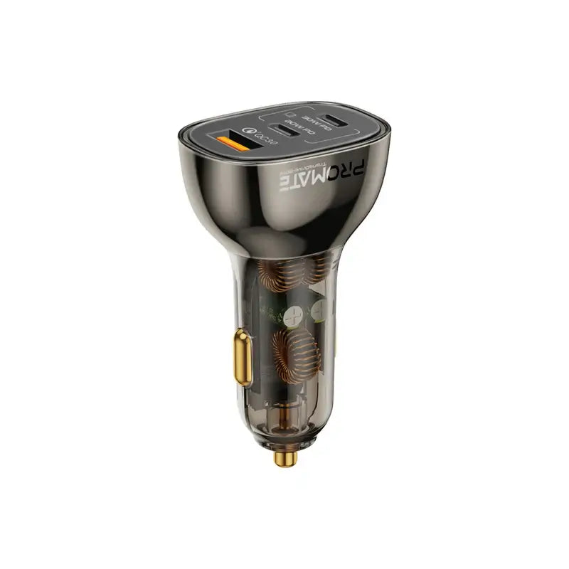 TransDrive-80W Promate Car Charger, Transparent 80W Fast Charge Multi-Port Car Adapter with Dual Type-C Ports, Qualcomm QC 3.0 USB-A Port and Overheat Protection for iPhone, iPad Air